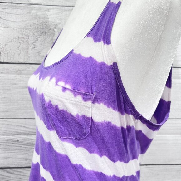 Kirra Dip Dye Tank Top | Purple & White Stripe | Scoop Neck | Medium | Y2K - Picture 7 of 12